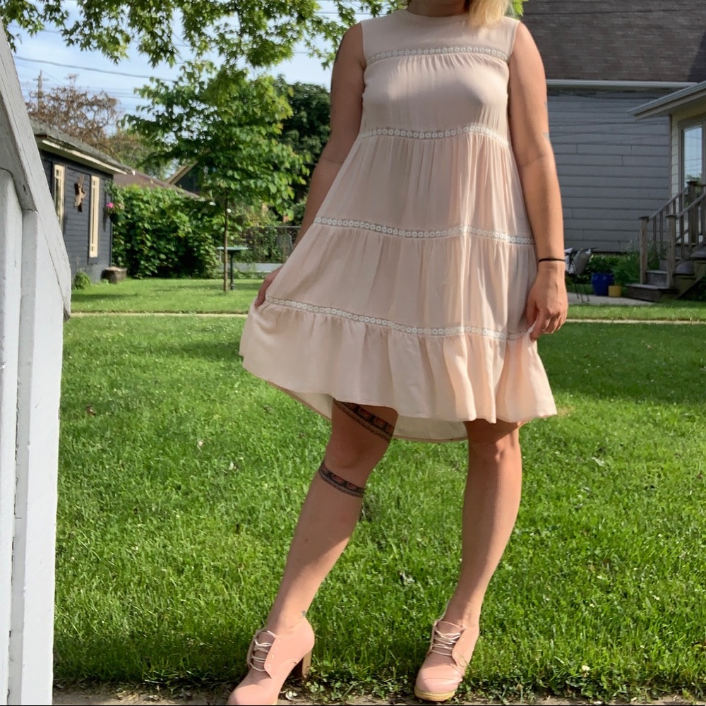 ***SOLD*** Pink and white lace baby doll dress